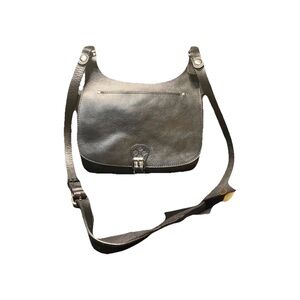 Patricia Nash Black Leather Crossbody Purse with adjustable strap.
